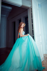 Actress Liza Arzamasova. Celebrity. Girl in a magnificent wedding dress, the color of mint....