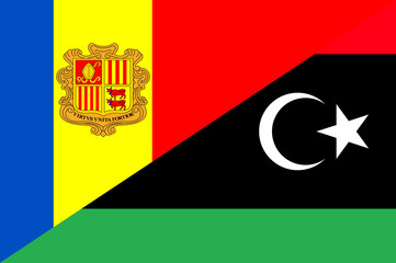 Waving flag of Libya and Andora 