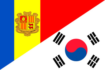 Waving flag of South Korea and Andora 