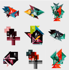 Set of paper design style geometrical banners with sample text, infographic elements