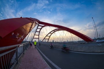 Fototapeta premium Sunrise on Binh Loi bridge with.