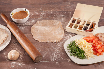 Fototapeta premium ingridients for taco on wooden background