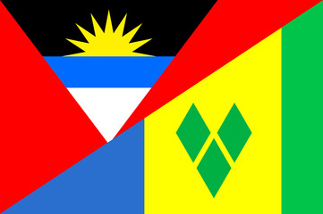 Waving flag of Saint Vincent Grenadines and Antigua and Barbuda