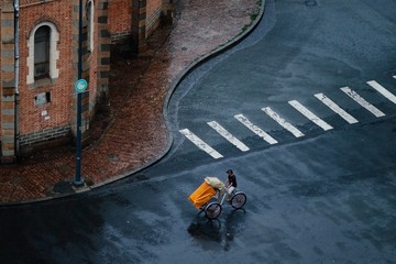 Cyclo in rainy day. HO CHI MINH, VIETNAM 