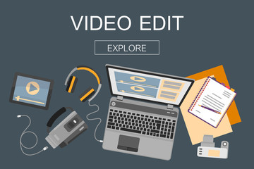 Flat design banner for  video edition.