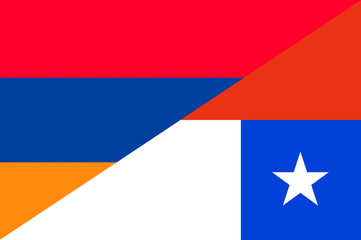 Waving flag of Chile and Armenia 
