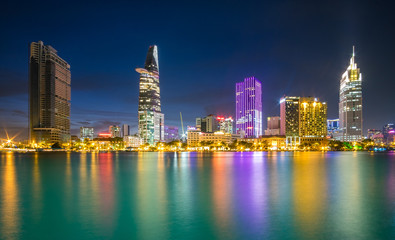 Fototapeta na wymiar City night on Sai Gon river, Ho Chi Minh city, Viet Nam