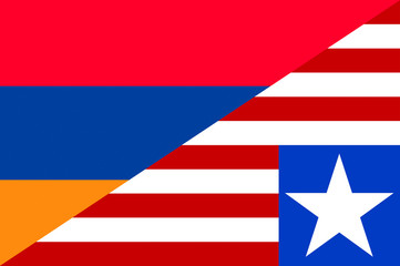 Waving flag of Liberia and Armenia 