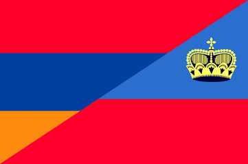 Waving flag of Liechtenstein and Armenia 