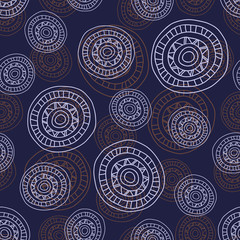 Simple seamless abstract pattern with hand- drawn circles, dark background with round shapes, EPS 8