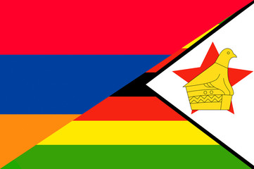 Waving flag of Zimbabwe and Armenia 