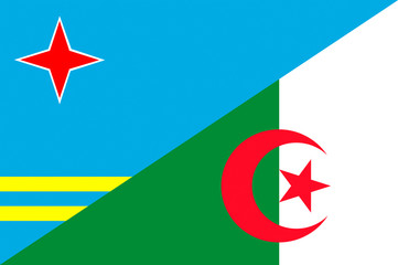 Waving flag of Algeria and Aruba 