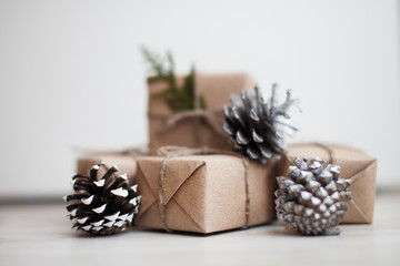 Present boxes with thuja and cones