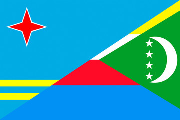 Waving flag of Comorian and Aruba 