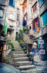 romantic alley on old town in Rovinj, Istria, Croatia