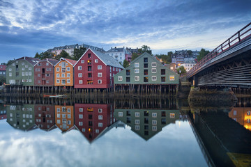 Trondheim. Image of norwegian city of Trondheim during twilight blue hour.