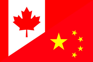 Fototapeta na wymiar Waving flag of China and Canada