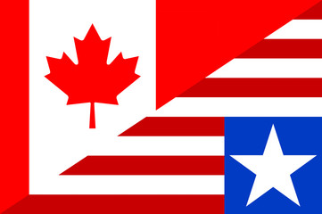 Waving flag of Liberia and Canada