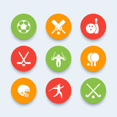 sport, games, competition round icons, sport symbols, vector illustration