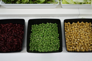 Red beans, green beans,  and Chick peas on salad bar