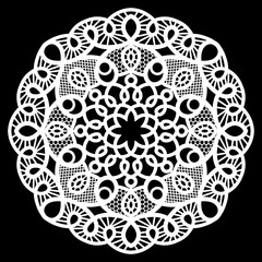 Lace round paper doily, lacy snowflake, greeting element package, vector illustrations