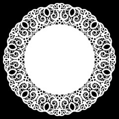 Lace round paper doily, lacy snowflake, greeting element package, vector illustrations