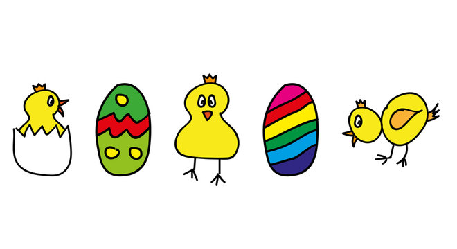 Kinderzeichnung K&uuml;ken und Ostereier Vektor
