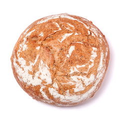loaf of freshly baked bread floured on white background