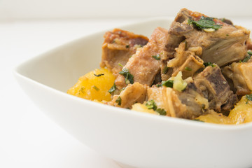 Stufato di agnello e patate, stew of lamb meat and potato