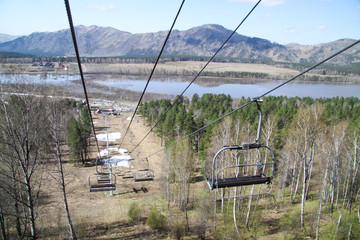 cableway in the mountains without people
