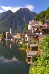 Fototapeta na wymiar Austrian lakeside village of Hallstatt, a UNESCO World Heritage Site