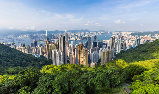 Hong Kong Skyline from Victoria Peak in Hong Kong, China.