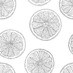 Seamless pattern of sliced oranges. Hand-drawn citrus.