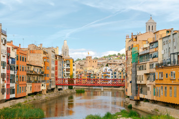 Girona. Multi-colored facades of houses on the river Onyar.
