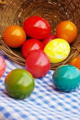 Fototapeta na wymiar dyed easter eggs in basket 