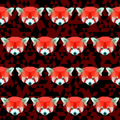 Naklejka premium abstract polygonal red panda seamless pattern background