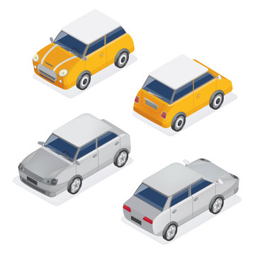 City Cars Isometric Set With Mini Car And Sedan Automobile