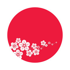 Vector illustration of sakura blossom with red sun background, cherry blossom vector.