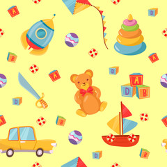 Seamless Pattern with Children Toys