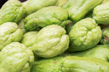 Texture of fresh green chayote at fresh market