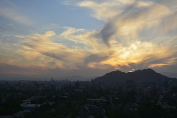 Fototapeta premium Amazing sunset at mount Andes in Santiago, Chile