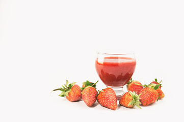 Strawberry juice with fresh on white background