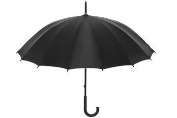 Black simple umbrella isolated on white, clipping path included - obrazy, fototapety, plakaty