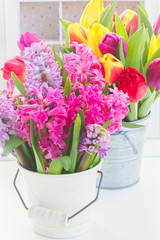 bouquet of  hyacinth and  tulips