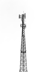 Silhouette of radio tower with white background
