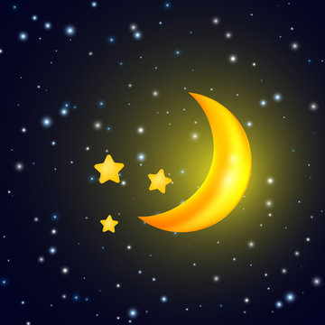 Moon and stars. Vector background with evening sky
