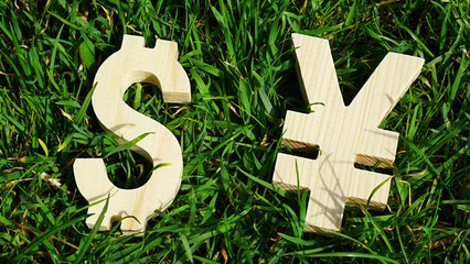 Exchange currency unit on a grass background