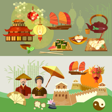 China Chinese culture and traditions vector banners