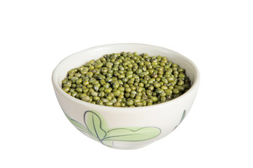 Isolated a bowl of green bean seed on a white background