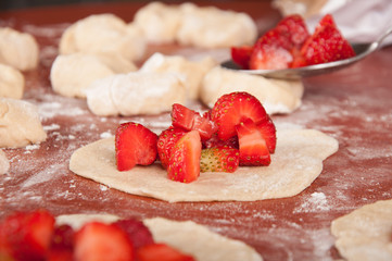 Ingredients for making strawberry dumplings